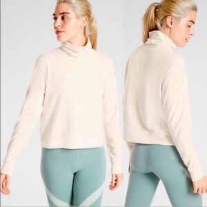 Athleta Cropped Funnel Neck Cream Turtleneck Long Sleeve Top Stretchy
